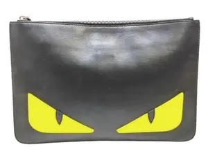 Pre-owned FENDI Leather Clutches & Wristlets Preowned Monster Eyes Clutch Bag Black Leather