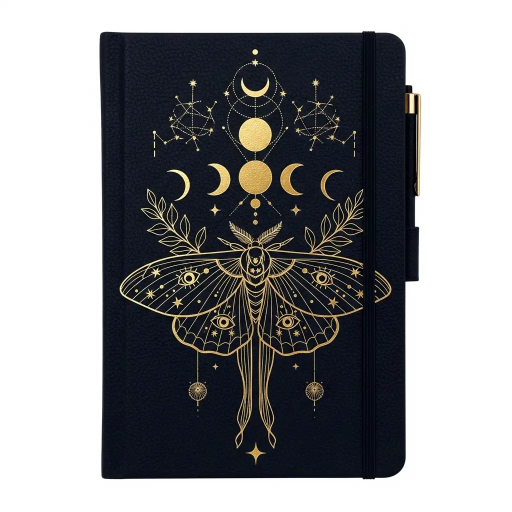 Mystical Luna Moth Journal, PU Leather Hardcover Lined Notebook, Celestial Art, Aesthetic A5 Diary for Writing, Sketching, Dream Logging, Celestial Artwork, Lined Pages, Faux Leather Journal, Journals For Writing
