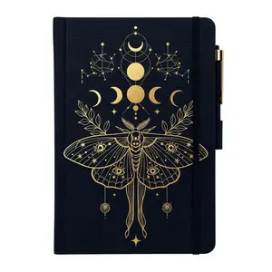 Mystical Luna Moth Journal, PU Leather Hardcover Lined Notebook, Celestial Art, Aesthetic A5 Diary for Writing, Sketching, Dream Logging, Celestial Artwork, Lined Pages