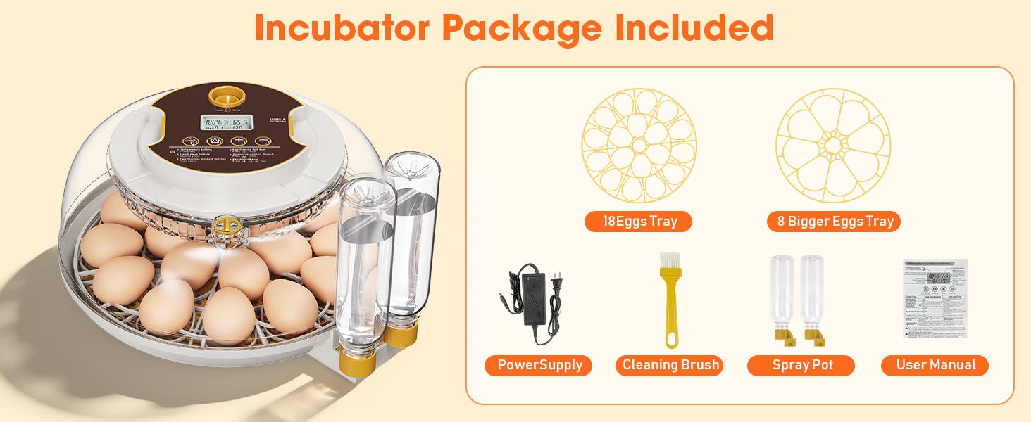 18 Egg Incubator with Automatic Egg Turning & Humidity Control, Built-in Egg Candler, 360° View Window & Dual-Size Trays for Chicken, Duck, Quail, Goose Eggs – Ideal for Farm, Classroom, Home Kitchen