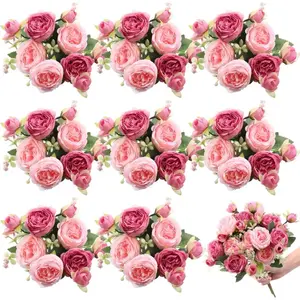 8 Bundles Silk Artificial Peonies, Boho Faux Floral Arrangements, Decorative Table Centerpiece Spring Bouquet for Vase (Pink, Dark Pink)