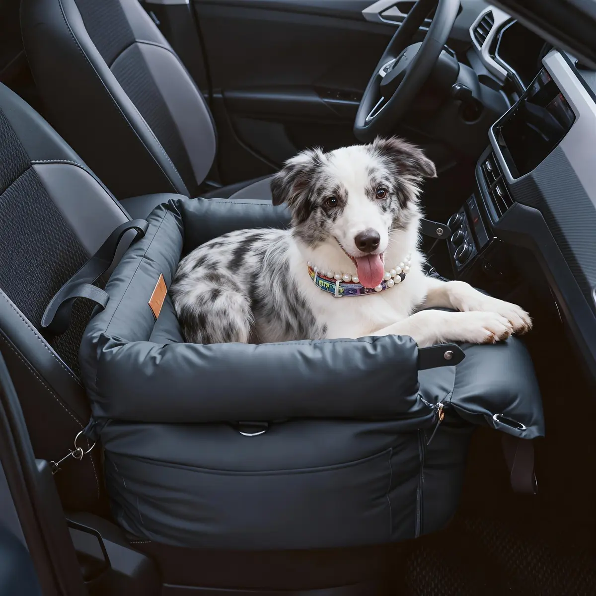 3-in-1 Waterproof Soft Leather Dog Car Seat Carrier - Thick Filled Backrest, Safety Wrap, Portable Design, Reduces Bump, Pet Car Bed for Medium Pets Up to 35 lbs (Travel & Home Use)