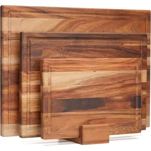 Acacia   Board Set with Stand | 3 count -Friendly Non-Slip Wooden  Boards for Kitchen | 0.7?Thick Butcher Block | Large Solid Chopping Boards with Juice