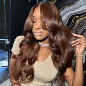 Wiggins Hair Body Wave #4 Dark Brown 7x4 Lace Closure Wigs 16-26 inch Human Hair Straight Chocolate Brown Lace Closure Wig Pre Cut Lace