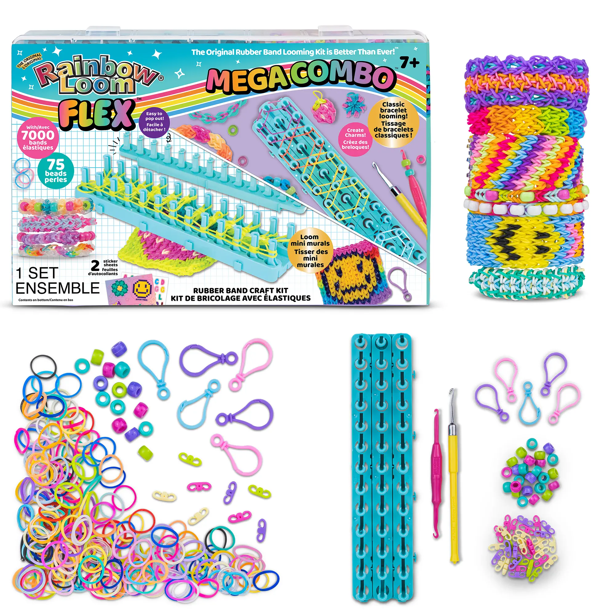 Rainbow Loom Mega Flex Loom 7000 Bands + Flex Loom Craft Beading Supplies Diy Kit