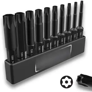 Tamper Proof TORX Bit Set,  10- 6 Point TORX   Bit Set. S2 Steel Impact Driver 2"  Bit Set (T8, T9, T10, T15, T20, T25, T27, T30, T40, T45)