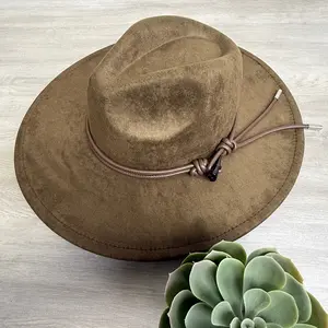 Lari Double Cord Accent Faux Suede Fedora Hat