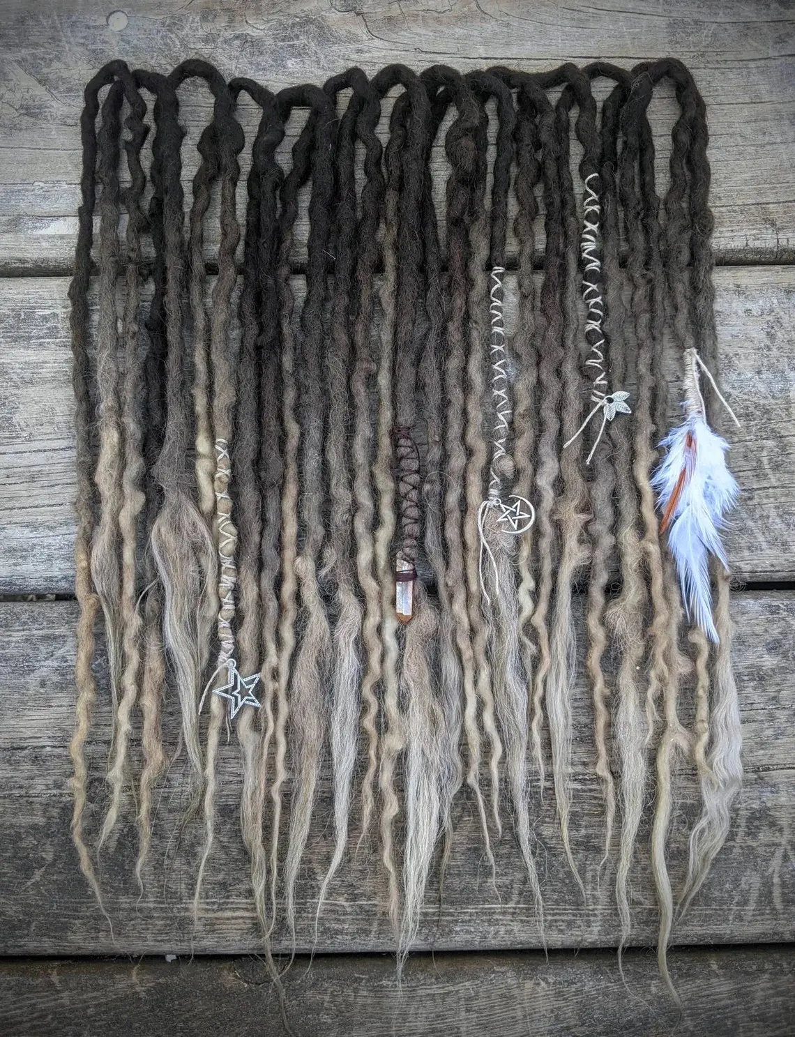 Ash Brown to Blonde Ombre Partial Set of Wool Dreadlocks