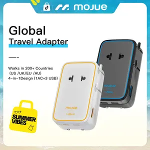 MOJUE Universal travel adapter, 4 ports, 1× 2-Pin AC, 1 USB A, 2 USB C international power adapter, suitable for global plugs in Europe/UK/Australia/Asia, a must-have for travel, applicable to over 200+ countries Multifunctional Charger