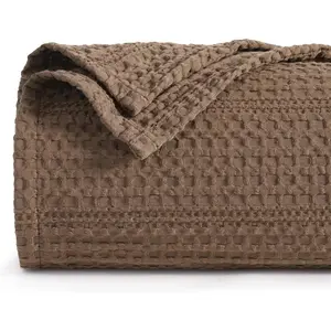 Lightweight Waffle Weave Queen Size 90"x 90", Woven Summer for Hot Sleepers - Aesthetic for Couch Sofa, Pet Friendly, Cocoa Brown