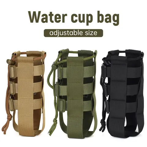 Jumahe Sturdy Molle Cup Holder - High-Density Nylon, Elastic, Portable, Thin, Bump-Resistant, Wind-Protective, Adjustable Large-Capacity Drawstring Buckle Water Bottle Bag for Men's Crossbody/Shoulder Bags