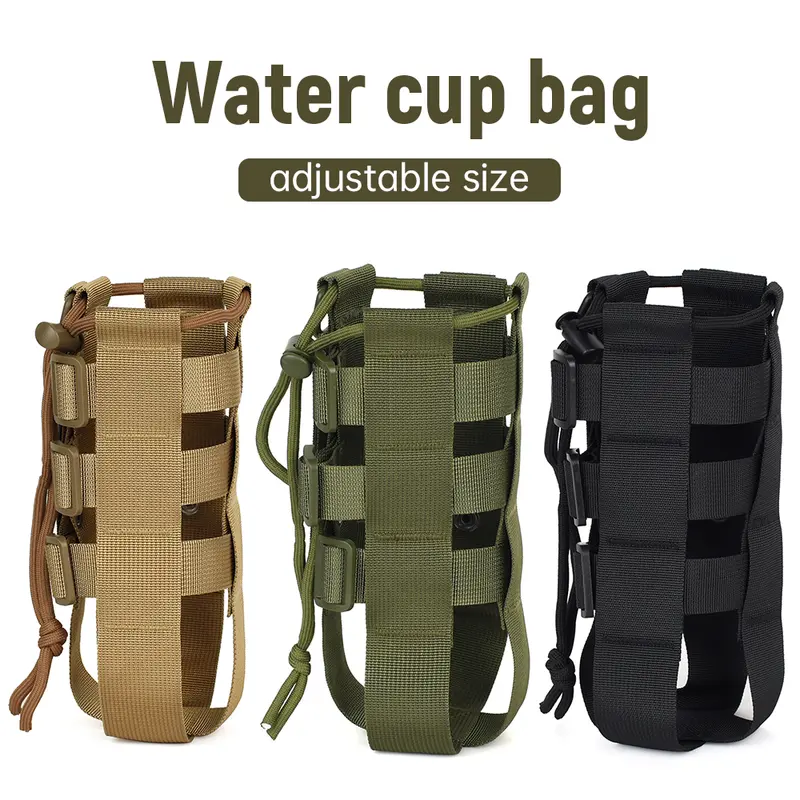 Jumahe Sturdy Molle Cup Holder - High-Density Nylon, Elastic, Portable, Thin, Bump-Resistant, Wind-Protective, Adjustable Large-Capacity Drawstring Buckle Water Bottle Bag for Men's Crossbody/Shoulder Bags