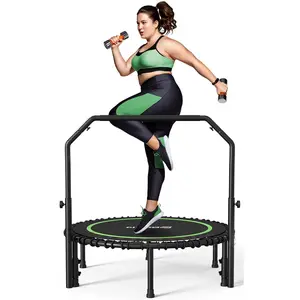 450/550 LBS Foldable Mini Trampoline, 40"/48"/50" Fitness Trampoline with Bungees, U/T Shape Adjustable Foam Handle, Stable & Quiet Exercise Rebounder for Kids Adults Indoor/Garden Workout