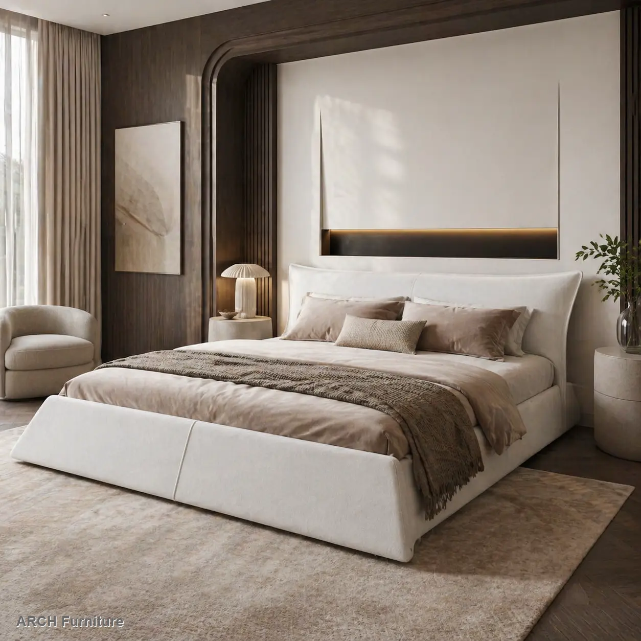 Queen Bed Frame - Queen Size Velvet Platform Bed with Oversized Luxe Special-Shaped Headboard, Soft Cushioned Smooth Texture, 1000lb Sturdy Metal & Solid Wood Support, No Box Spring Needed, Some Assembly, Beige/White Modern Indoor Bedroom Furniture, Uphol