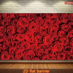 2D Flat Banner, 1pc Banner, red rose Backdrop flowers rose wall photo background valentine's day Backdrop Wedding bridal shower photo booth mother's day birthday Party dessert table Banner lovers portraits props