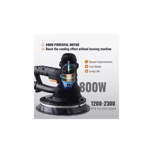 VEVOR Drywall Sander, 800W Electric Sander with 12 Sanding Discs, Variable Speed 1200-2300 RPM Wall Sander with Automatic Vacuum Dust Collection System, Double LED Lights, Dust Bag, Detachable Edge