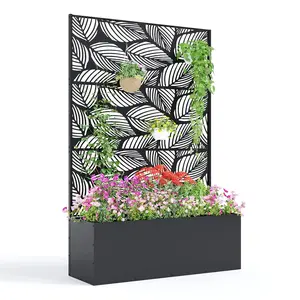 Garvee Jonakaren Metal Raised Garden Bed with Trellis, 71" Metal Planter Box with Trellis Privacy Screen for Climbing Plants, Vegetable, Vines, Drainage Holes, 15.8" Deep Planting Bed, Retro Black,No Wheel