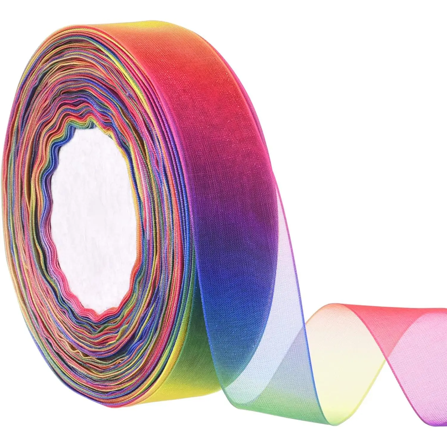 Rainbow Sheer Organza Chiffon Ribbon for  Wrapping, Crafts, Party Decoration, 50 Yards (1 Inch)