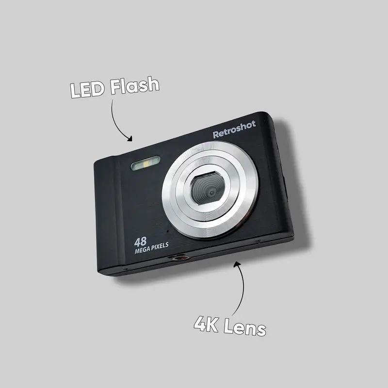 Retroshot 4K Vintage Digital Camera with 16x Zoom, Built-in Flash, 32GB SD Card and USB Adapter Rechargeable Film 4kDigitalCamera