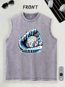 Casual Style 1-Piece Washed Vest Baseball Glove And Ball With Colorful Sprinkles Summer Wear For Sports Fans And Gift Ideas
