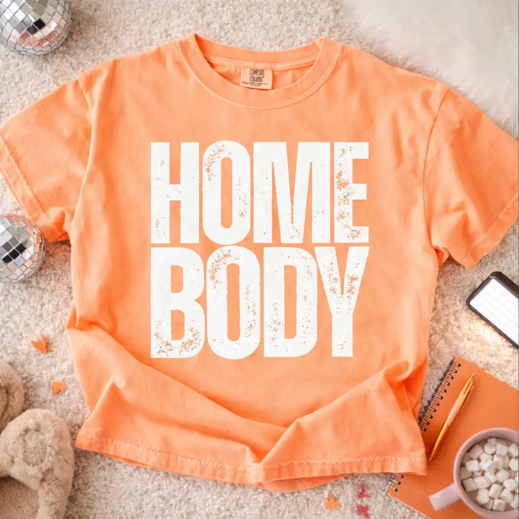 Comfort Colors Homebody Cute Shirt Design Distressed Bold Letters White Summer Fall Shirt Design Neon Comfort Colors Shirt Ideas