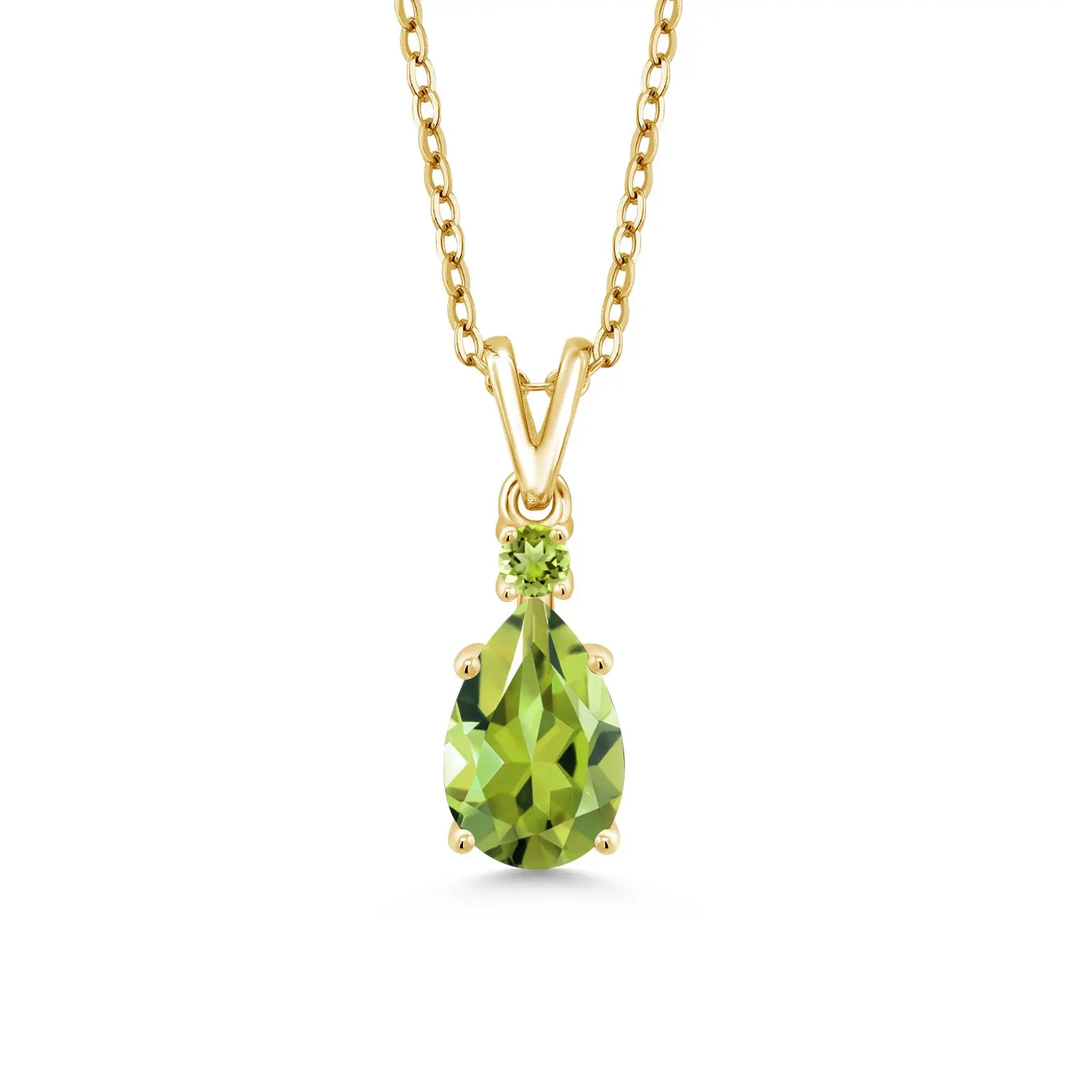 18K Yellow Gold Plated Silver Green Peridot Pendant Necklace For Women | 1.37 Cttw | Gemstone August Birthstone | Pear Shape 9X6MM | With 18 inch Chain