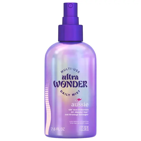 Aussie Ultra Wonder Daily Mist Lightweight Multi-Use Detangler, Silicone-Free, for All Hair Types and Curls, 7.6 Fl Oz