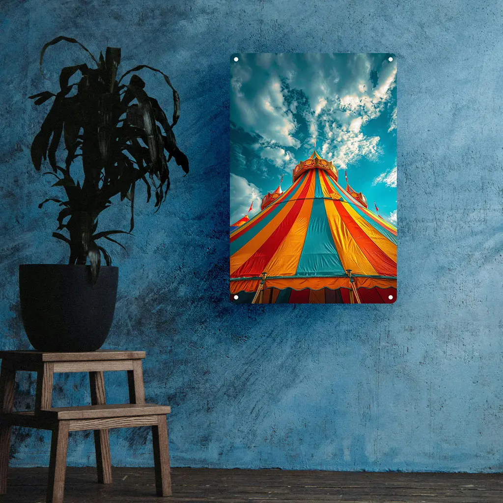 Aluminum Wall Cut-Out Vibrant Circus Carnival Tents - Ideal for Bridal Shower, Birthday, Bachelor Party, Beach Party, Anniversary - Weather Resistant Decorative Art Plate for Garden, House, Room or Door