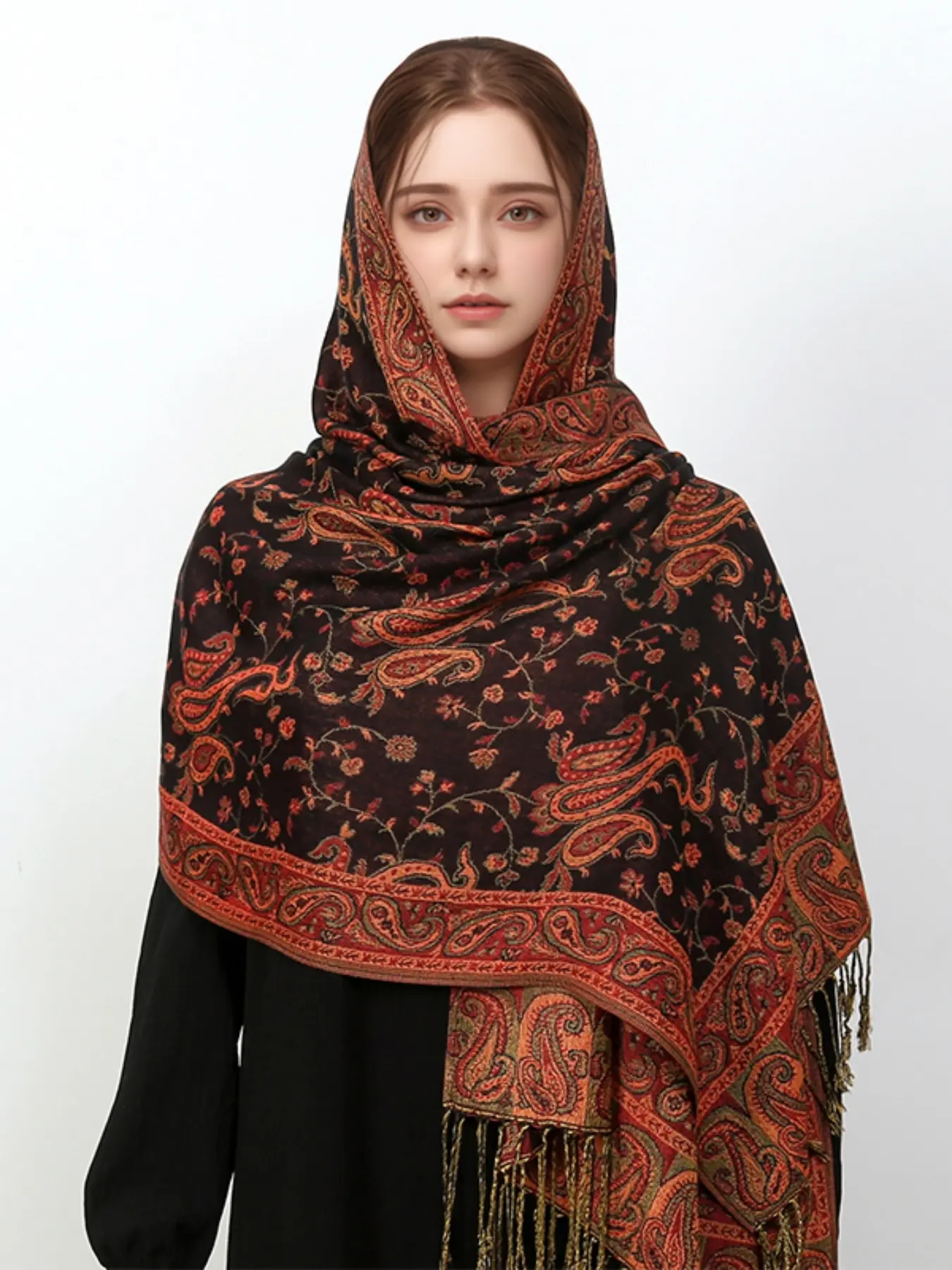 Women's Paisley Instant Hijab, Boho Style Chic Long Polyester Scarf for Women, Fashionable Modesty Soft Hijab for Muslim Daily Wear, Jacquard Head Scarf, Pashmina Hijab, Tignon Scarf, Muslim Headscarf Cover