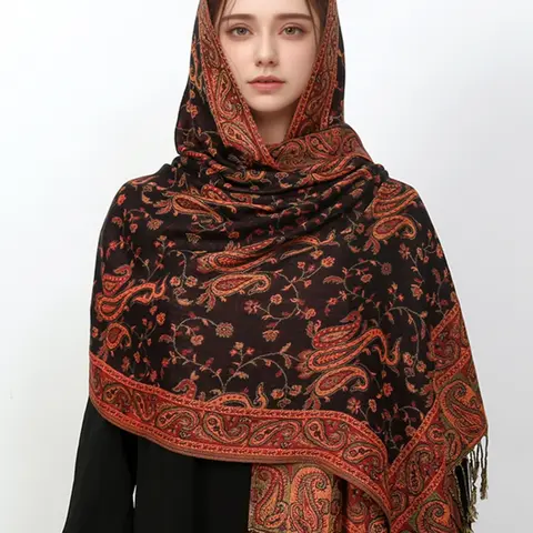 Women's Paisley Instant Hijab, Boho Style Chic Long Polyester Scarf for Women, Fashionable Modesty Soft Hijab for Muslim Daily Wear, Jacquard Head Scarf, Pashmina Hijab, Tignon Scarf, Muslim Headscarf Cover