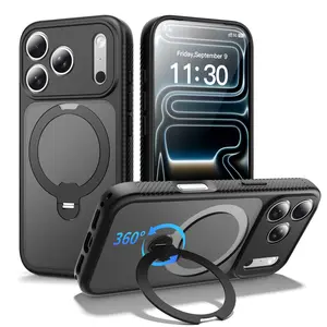 Magnetic TPU Protection Casing for iPhone 17 Pro Max - 360-Degree Rotation Swivel Kickstand, Skin-Feel Protective Cover with Precise Cutouts, Mobile Device Accessory