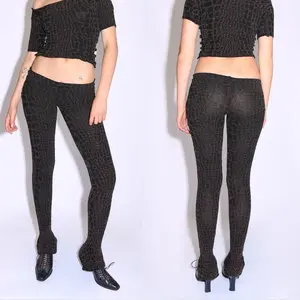 Womenswear Crocodile Print Flare Pants Shimmer Brown All Seasons Bottoms Bridal Hip Fashionable Trousers