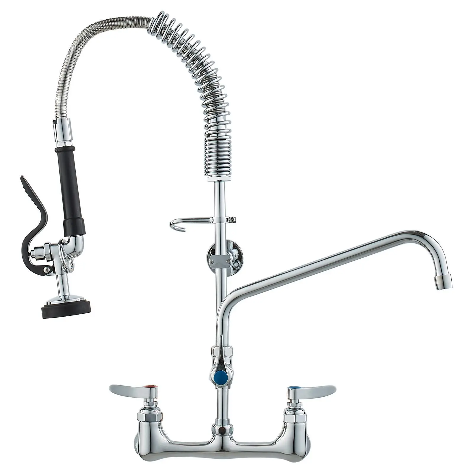 VEVOR Wall-Mounted Brass Kitchen Tap with Brass Body, 25" Tall, 8" Center Distance, 12" Rotatable Spout, Pre-Rinse Pullout Sprayer, Jet Stream Spray, Faucet Rinsing Attachment, Easy Installation, for Multi-Compartment Sinks #SohoChic
