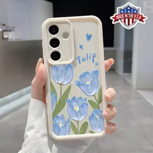 Case Compatible with Galaxy S23 Ultra S24 Plus S25 S22+ Blue Tulips Pocket-Friendly Shockproof Silicone Protective Softcase