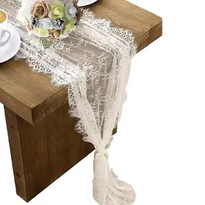 White Wedding Lace Table Runner Tablecloth TV Cabinet Cover Simple Home Dining Table Decoration Nordic Style Size 70x300cm and 150x300cm