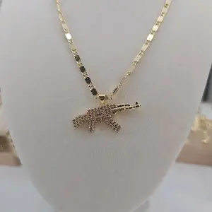 (15) #2  small G U N  pendant and chain  18 inches chain  for kids or women .