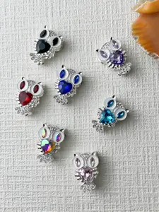 Random Color 4 Pack Alloy Owl Beads with Artificial Crystal Decorations, DIY Jewelry Making Supplies, Cute Animal Style, All Seasons, Rhinestone Charms