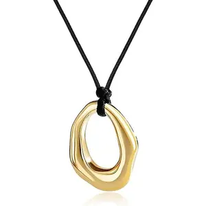GleamJoy S Boho Necklace Gold Pendant Jewelry for Women Chunky Gold Necklaces Statement Big Circle Black Necklaces Western Leather Rope Necklace Trendy