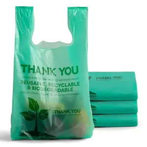 500 Count Eco Biodegradable Plastic Grocery Bags With Handles, T-Shirt Thank You Shopping Bags,  for Small Business, Restaurant, Groceries, Supermarket