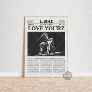 J. Cole Retro Newspaper Print, Love Yourz No Frame, Album Cover Posters, Lyric Print, Music Posters, Pop Culture Art