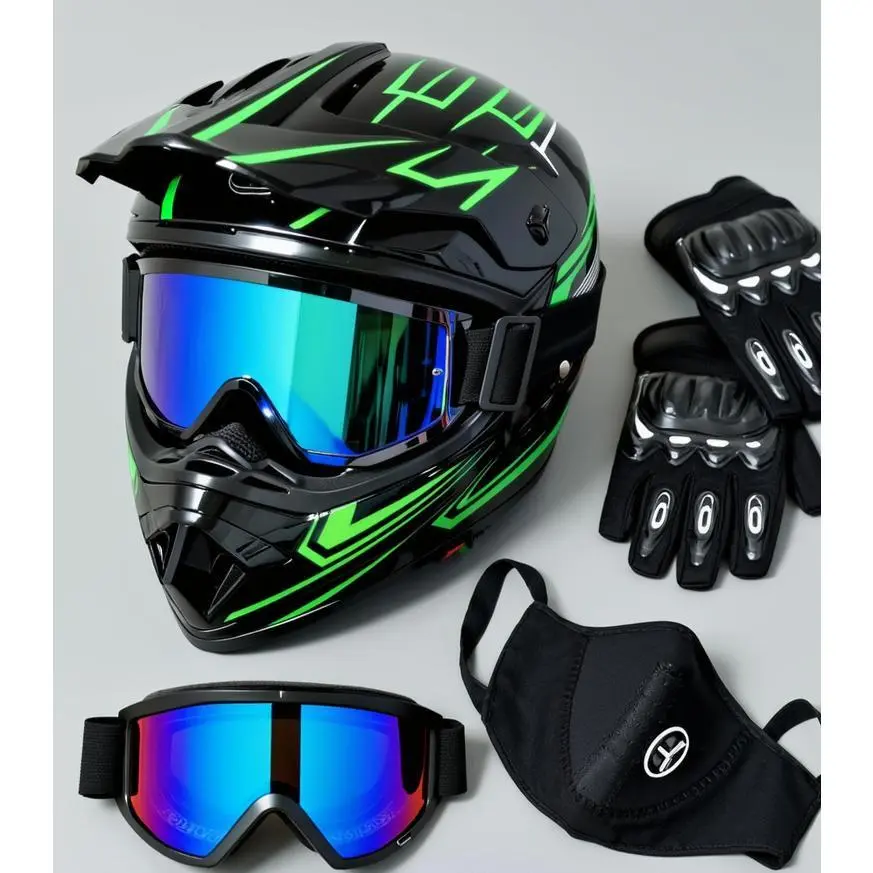 Youth Dirt Bike Helmet Style Adult Size Black Green Lightning DOT Full Face Motorcycle Helmet with Goggles Gloves Mask ATV UTV E-Bike Helmet Men Women Off-Road Racing Helmet Breathable Safety Gear