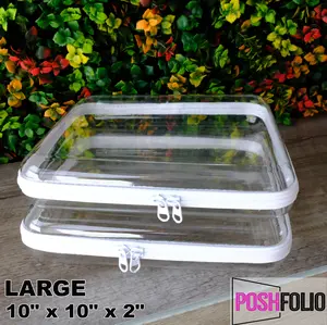Poshfolio Hard Shell Clear Double Zip Cases for Organization Size LARGE 2 Pack