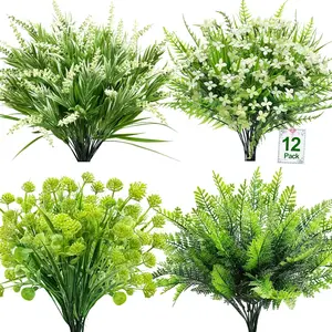 TURNMEON 12 Bundles 4 Styles Fake Plants Artificial Plants Outdoor, UV Resistant No Fade Fake Flowers Outdoor Faux Plants Boston Fern Lavender Plastic Greenery Shrubs for Outside Gardens Home Porch.