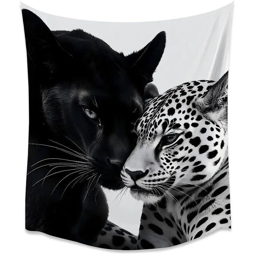 Black and White Leopard Roar Artwork Wall Tapestry - Classic Animal Wall Decor, Vintage Funky Preppy Shabby Chic Room Backdrop, Home Accent Decoration Item Gift