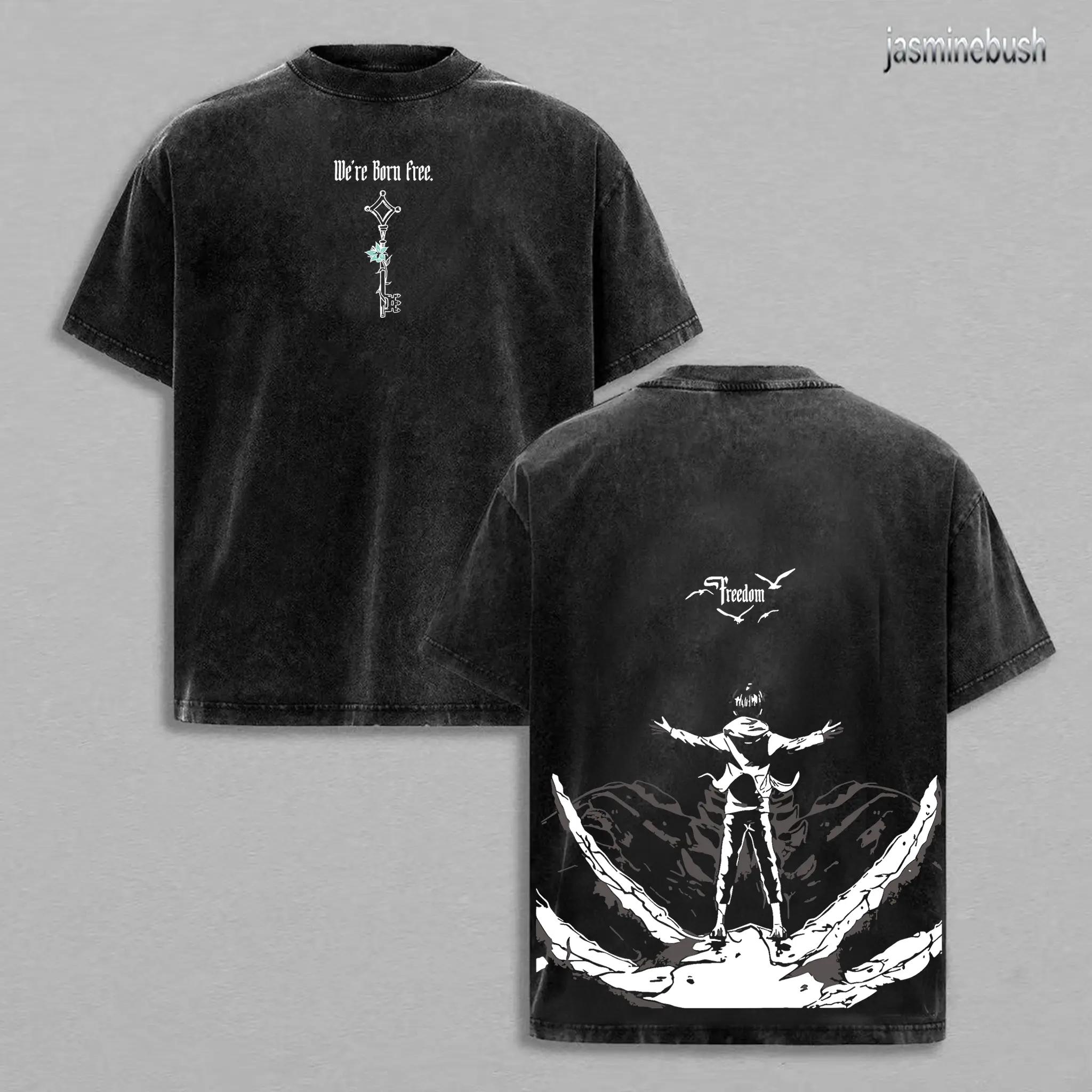 Men's Oversized Attack on Titan Graphic T-Shirt, Unisex Retro Vintage Washed Funny Streetwear, Crew Neck Short Sleeve Casual Fit Loose-Fitting Baggy Menswear Top, Cute