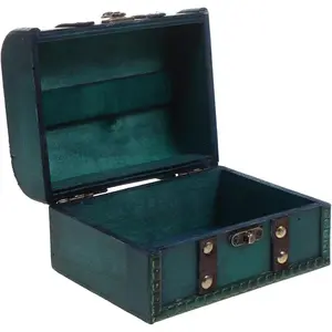 Treasure Chest Box: Wooden  Organizer with Lock and Leather Straps Green Pirate Keepsakes Box Gifts for   Storage Trinket Case for   Trinkets