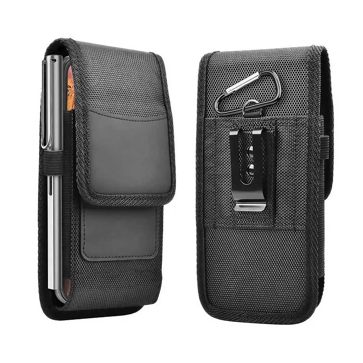Vertical Nylon Phone Case with Clip Pouch, 1 Count Multi-grid Cell Phone Protective Cover with Pen Holder, Phone Accessories Compatible with iPhone & Other Most 4.0-6.7 Inches Cellphone