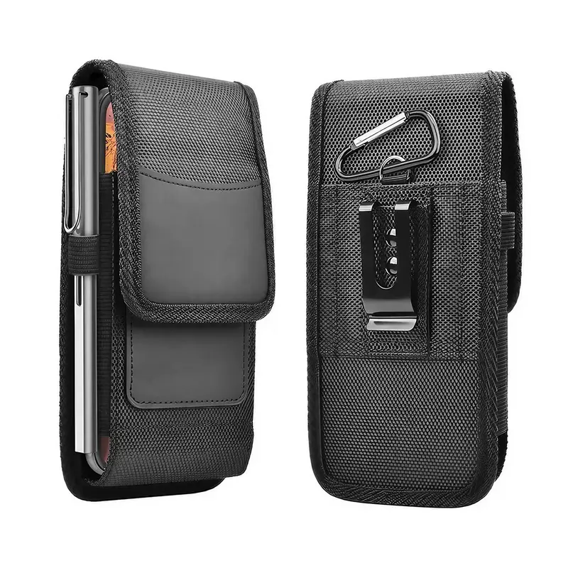 Vertical Nylon Phone Case Casing with Clip Pouch, 1 Count Multi-grid Cell Phone Protective Cover with Pen Holder, Phone Accessories Compatible with iPhone & Other Most 4.0-6.7 Inches Cellphone