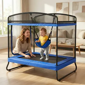 [Fahuac] 4x6ft Outdoor Square Trampoline for Kids & Adults – Long Rectangular Tumbling Trampoline with Swing + Horizontal Bar, 125cm Safety Net, No-Gap Jump Mat, 220 lbs Capacity for Backyard Fun