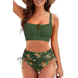 Yonique Women's High Waisted Bikini Set - Two Piece Tummy Control Swimsuit Square Neck Tie Bathing Suit  SwimWeek  summervibes